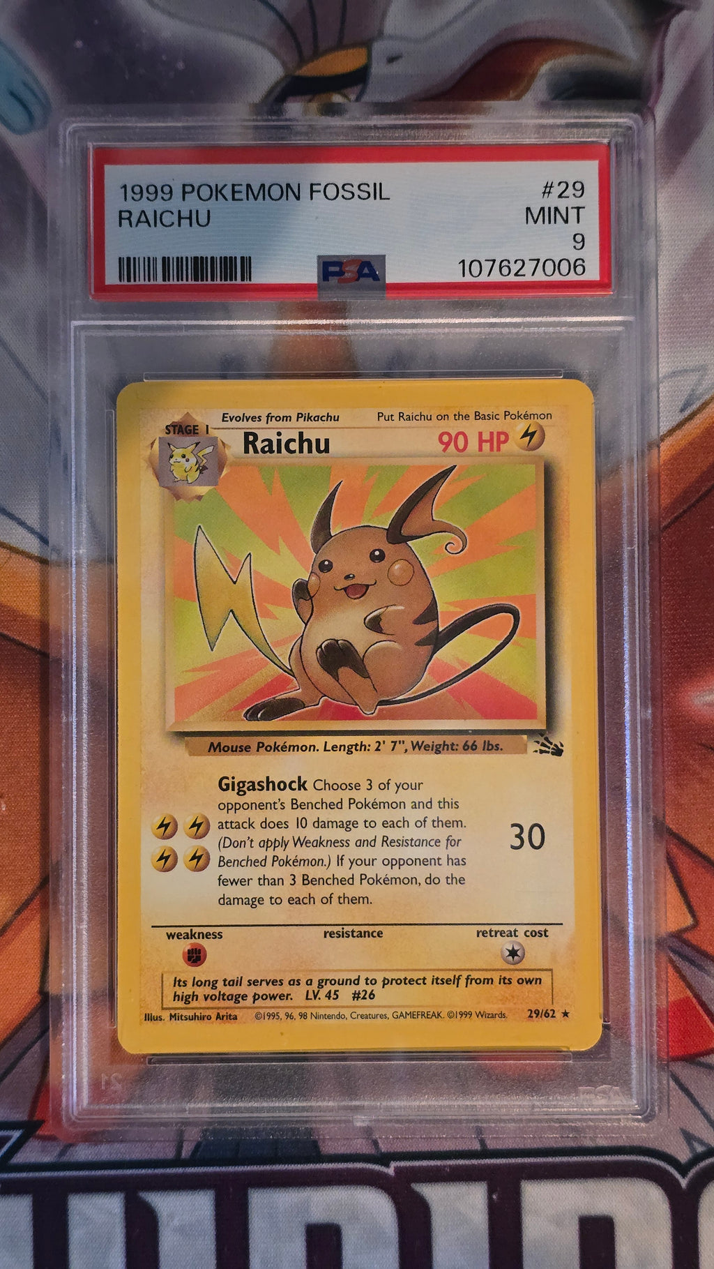Raichu  #29/62 – Fossil (EN) 1999 – PSA 9 MINT